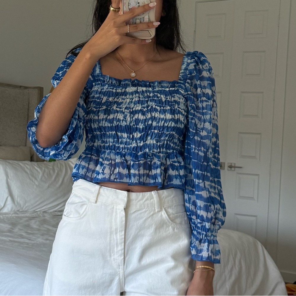 Zara White and Blue Top Size XS